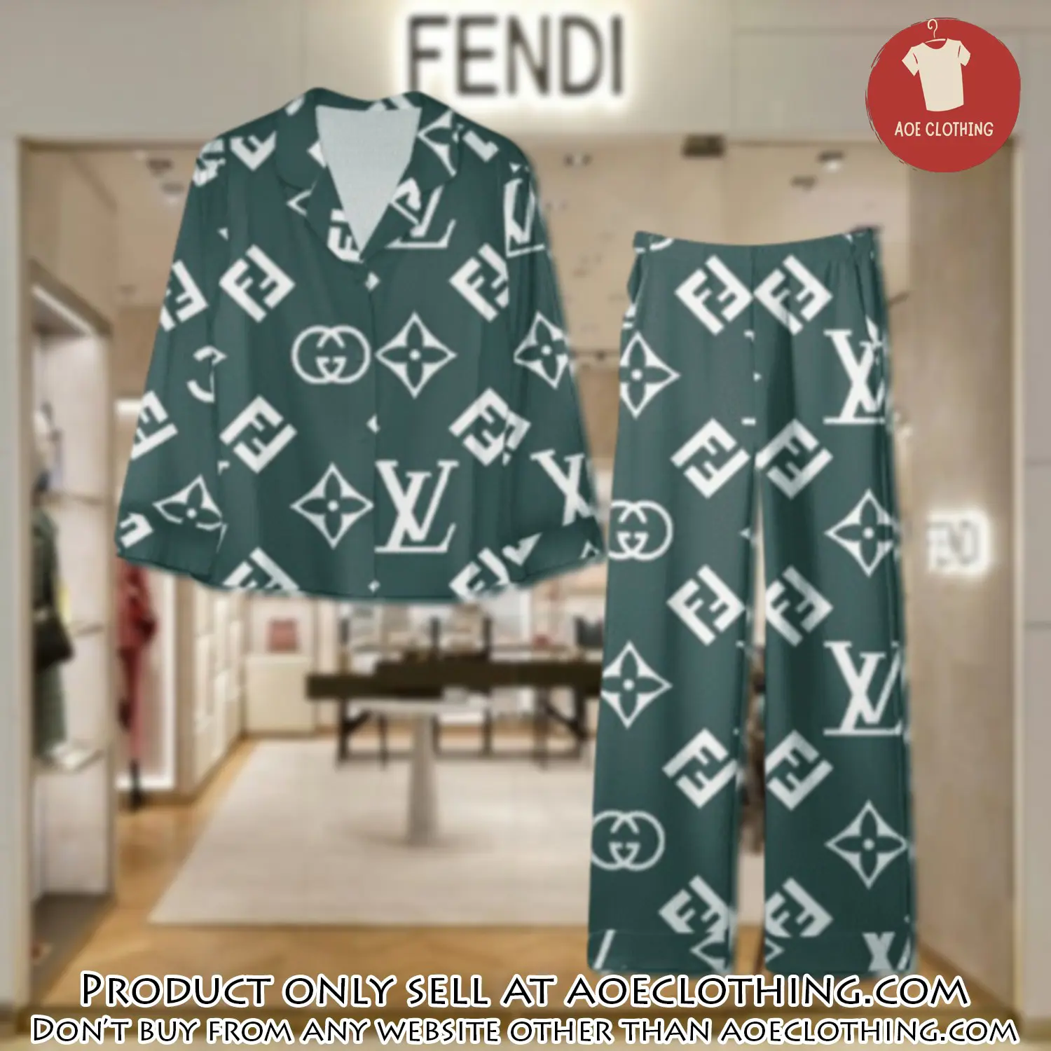 Trending luxury fendi satin pajama set pjs1049 aoe2605847